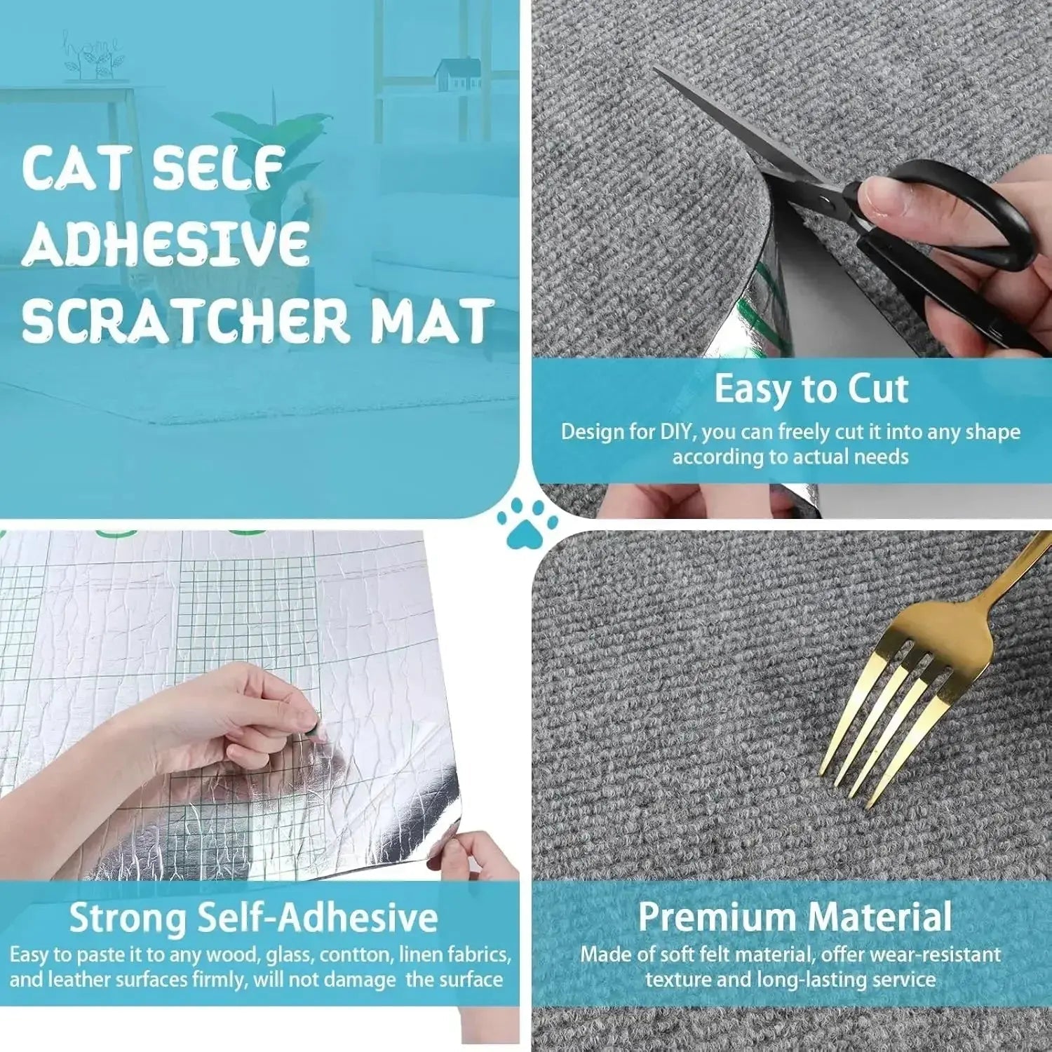 Wall - Mounted Cat Scratching Pad – Self - Adhesive, Durable & Cuttable - flairly